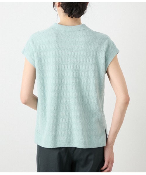 NEWYORKER（ニューヨーカー）の「コットンブークレー スキッパーニットポロシャツ（ポロシャツ・レディース・ブラウン/ライトグリーン/ホワイト・L/M）」の5枚目の写真