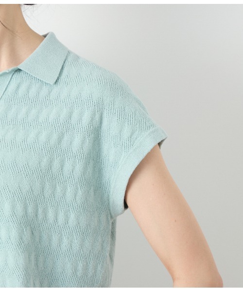 NEWYORKER（ニューヨーカー）の「コットンブークレー スキッパーニットポロシャツ（ポロシャツ・レディース・ブラウン/ライトグリーン/ホワイト・L/M）」の6枚目の写真