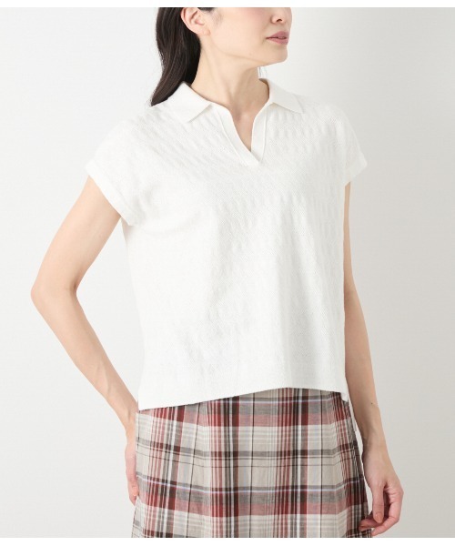 NEWYORKER（ニューヨーカー）の「コットンブークレー スキッパーニットポロシャツ（ポロシャツ・レディース・ブラウン/ライトグリーン/ホワイト・L/M）」の10枚目の写真