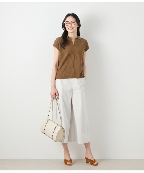 NEWYORKER（ニューヨーカー）の「コットンブークレー スキッパーニットポロシャツ（ポロシャツ・レディース・ブラウン/ライトグリーン/ホワイト・L/M）」の18枚目の写真