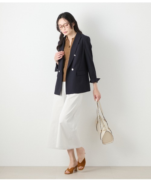 NEWYORKER（ニューヨーカー）の「コットンブークレー スキッパーニットポロシャツ（ポロシャツ・レディース・ブラウン/ライトグリーン/ホワイト・L/M）」の19枚目の写真