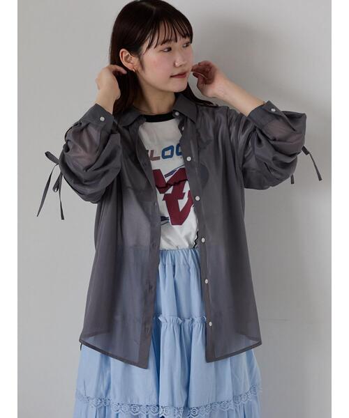 ehka sopo（エヘカソポ）の「2WAY袖シアーシャツ（シャツ/ブラウス・レディース・グリーン/ピンク/キナリ/サックスブルー/グレー・F）」の3枚目の写真