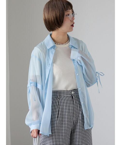 ehka sopo（エヘカソポ）の「2WAY袖シアーシャツ（シャツ/ブラウス・レディース・グリーン/ピンク/キナリ/サックスブルー/グレー・F）」の19枚目の写真