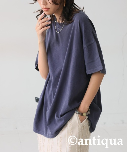antiqua(アンティカ)の「アシッドウォッシュTシャツ(Tシャツ/カットソー・レディース・ネイビー/レッド/ブラウン/ブラック・ONESIZE)」の1枚目の写真