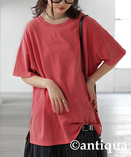 antiqua(アンティカ)の「アシッドウォッシュTシャツ(Tシャツ/カットソー・レディース・ネイビー/レッド/ブラウン/ブラック・ONESIZE)」の4枚目の写真