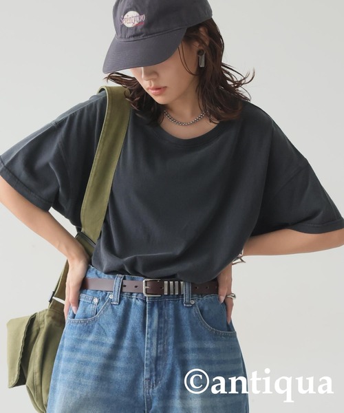 antiqua(アンティカ)の「アシッドウォッシュTシャツ(Tシャツ/カットソー・レディース・ネイビー/レッド/ブラウン/ブラック・ONESIZE)」の2枚目の写真