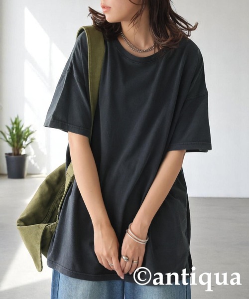 antiqua(アンティカ)の「アシッドウォッシュTシャツ(Tシャツ/カットソー・レディース・ネイビー/レッド/ブラウン/ブラック・ONESIZE)」の5枚目の写真