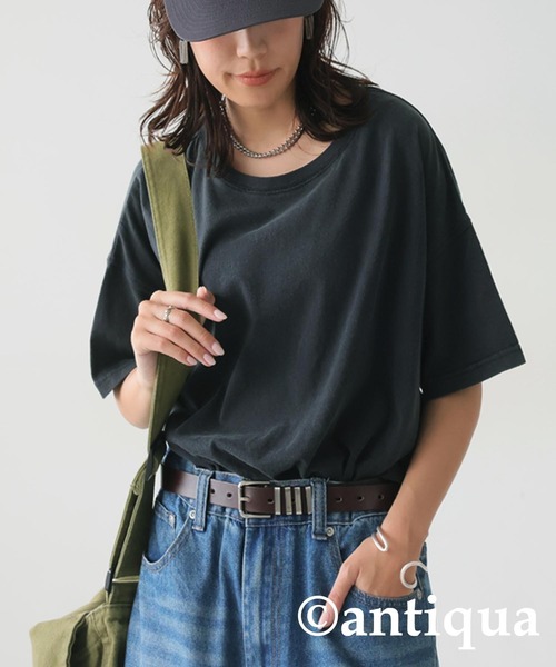 antiqua(アンティカ)の「アシッドウォッシュTシャツ(Tシャツ/カットソー・レディース・ネイビー/レッド/ブラウン/ブラック・ONESIZE)」の7枚目の写真
