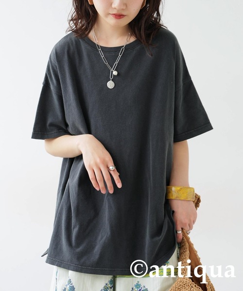 antiqua(アンティカ)の「アシッドウォッシュTシャツ(Tシャツ/カットソー・レディース・ネイビー/レッド/ブラウン/ブラック・ONESIZE)」の9枚目の写真