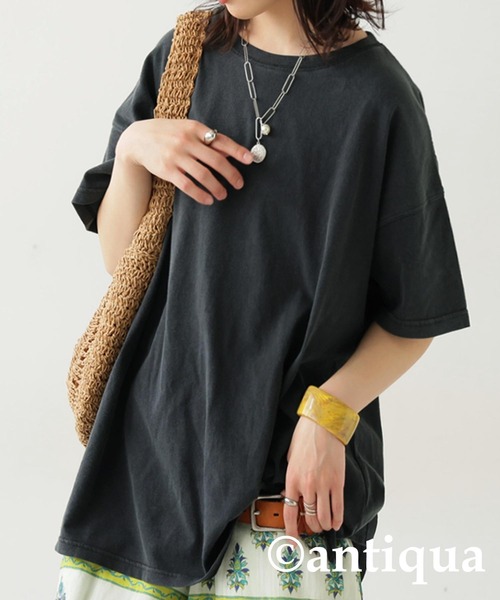 antiqua(アンティカ)の「アシッドウォッシュTシャツ(Tシャツ/カットソー・レディース・ネイビー/レッド/ブラウン/ブラック・ONESIZE)」の10枚目の写真