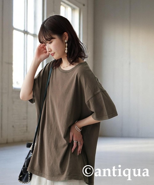 antiqua(アンティカ)の「アシッドウォッシュTシャツ(Tシャツ/カットソー・レディース・ネイビー/レッド/ブラウン/ブラック・ONESIZE)」の11枚目の写真