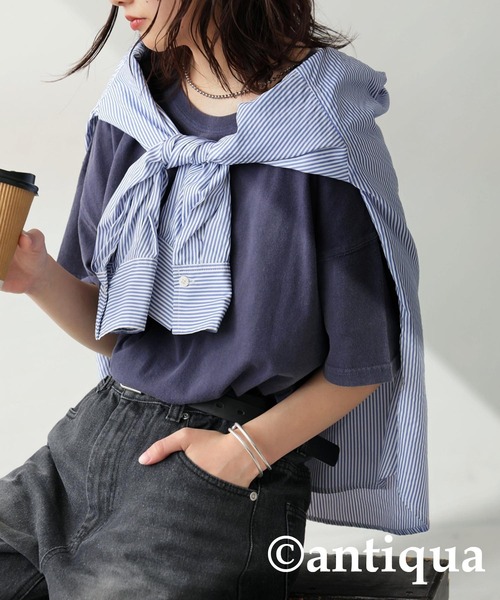 antiqua(アンティカ)の「アシッドウォッシュTシャツ(Tシャツ/カットソー・レディース・ネイビー/レッド/ブラウン/ブラック・ONESIZE)」の20枚目の写真