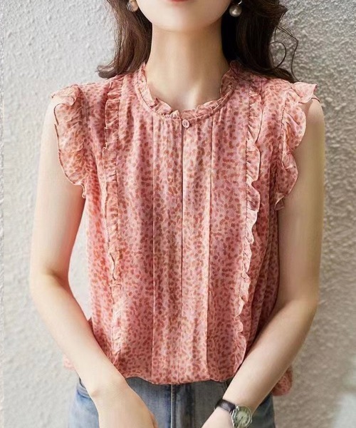 maison de LATIR（メゾンドラティール）の「夏服にピッタリなフレンチスリーブ上品フリルブラウス（シャツ/ブラウス・レディース・ベージュ/グリーン/ドット/レオパード・ONESIZE）」の10枚目の写真
