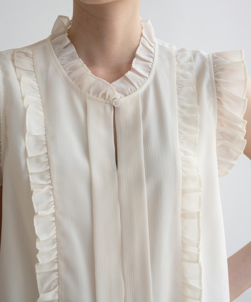 maison de LATIR（メゾンドラティール）の「夏服にピッタリなフレンチスリーブ上品フリルブラウス（シャツ/ブラウス・レディース・ベージュ/グリーン/ドット/レオパード・ONESIZE）」の15枚目の写真