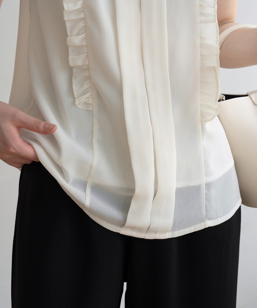 maison de LATIR（メゾンドラティール）の「夏服にピッタリなフレンチスリーブ上品フリルブラウス（シャツ/ブラウス・レディース・ベージュ/グリーン/ドット/レオパード・ONESIZE）」の16枚目の写真