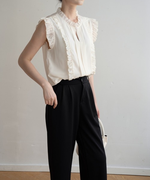 maison de LATIR（メゾンドラティール）の「夏服にピッタリなフレンチスリーブ上品フリルブラウス（シャツ/ブラウス・レディース・ベージュ/グリーン/ドット/レオパード・ONESIZE）」の19枚目の写真