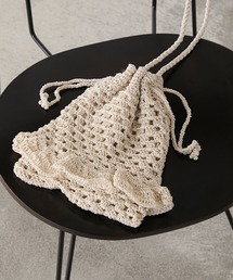 【forksy.】メッシュ編み フリルデザイン 巾着バッグ / ショルダーバッグ