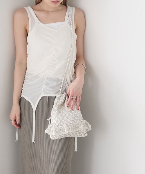 forksy.(フォルクシー)の「【forksy.】メッシュ編み フリルデザイン 巾着バッグ / ショルダーバッグ(ショルダーバッグ・レディース・ブラック/アイボリー/シルバー・FREE)」の14枚目の写真