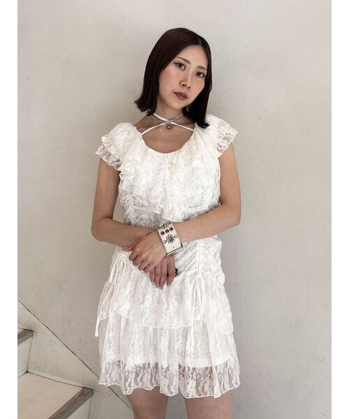 crank レースフリルミニワンピース　ホワイト moment+｜レースフリルキャミミニワンピース | Rakuten Fashion