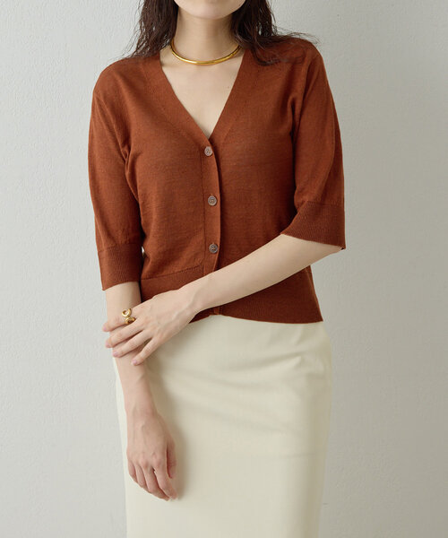 Drawing Numbers（ドローイング ナンバーズ）の「【Drawing Numbers】リネンカーディガン（カーディガン/ボレロ・レディース・ブラック/レッド/ホワイト/ブラウン・38）」の4枚目の写真