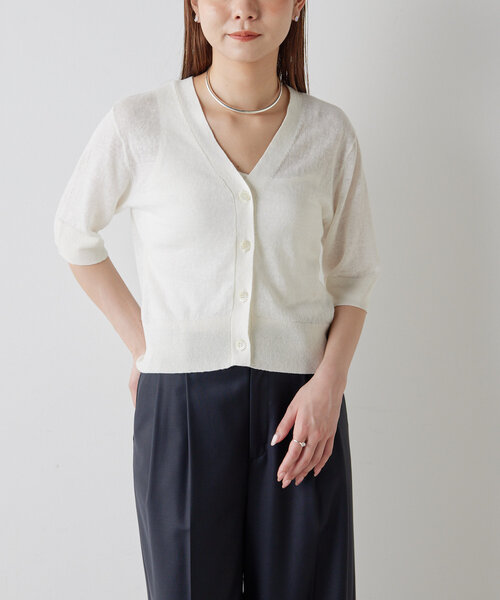 Drawing Numbers（ドローイング ナンバーズ）の「【Drawing Numbers】リネンカーディガン（カーディガン/ボレロ・レディース・ブラック/レッド/ホワイト/ブラウン・38）」の5枚目の写真