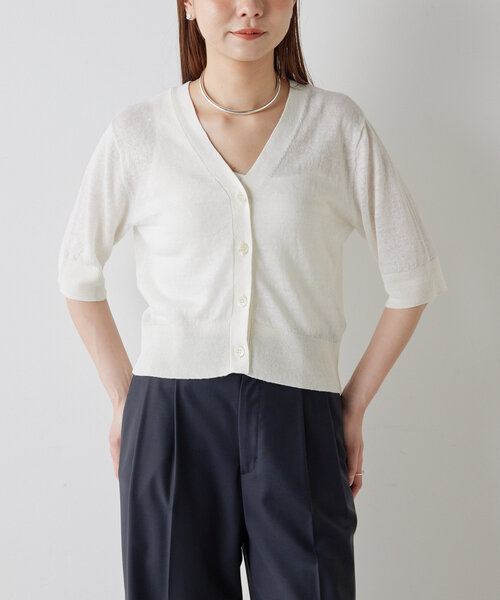 Drawing Numbers（ドローイング ナンバーズ）の「【Drawing Numbers】リネンカーディガン（カーディガン/ボレロ・レディース・ブラック/レッド/ホワイト/ブラウン・38）」の12枚目の写真