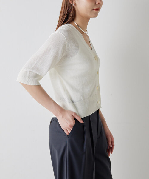 Drawing Numbers（ドローイング ナンバーズ）の「【Drawing Numbers】リネンカーディガン（カーディガン/ボレロ・レディース・ブラック/レッド/ホワイト/ブラウン・38）」の9枚目の写真