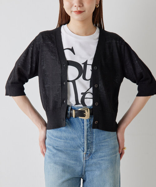 Drawing Numbers（ドローイング ナンバーズ）の「【Drawing Numbers】リネンカーディガン（カーディガン/ボレロ・レディース・ブラック/レッド/ホワイト/ブラウン・38）」の14枚目の写真