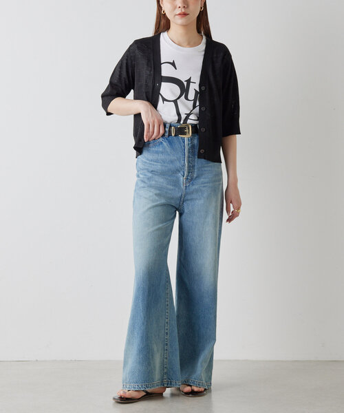 Drawing Numbers（ドローイング ナンバーズ）の「【Drawing Numbers】リネンカーディガン（カーディガン/ボレロ・レディース・ブラック/レッド/ホワイト/ブラウン・38）」の13枚目の写真