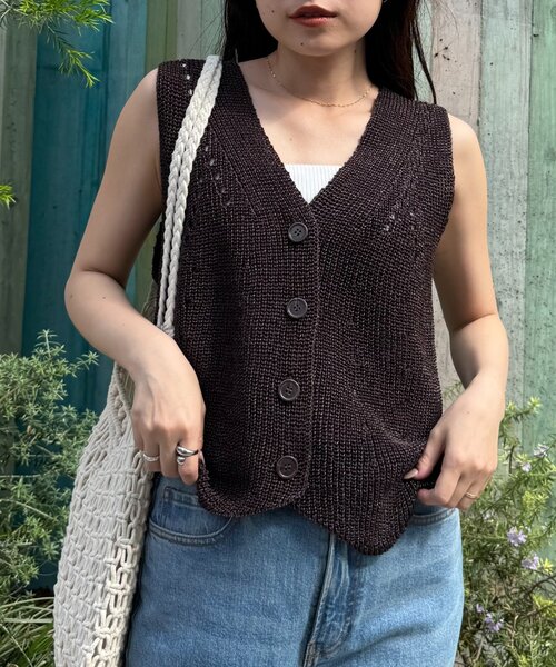 WILLOW（ウィロー）の「【willow】和紙ライクニットベスト（ベスト・レディース・チャコールグレー/ライトグレー/ブラウン・ONE SIZE）」の18枚目の写真