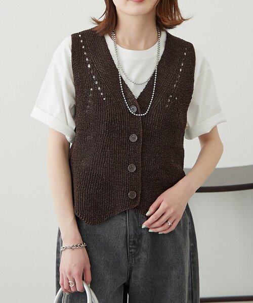 WILLOW（ウィロー）の「【willow】和紙ライクニットベスト（ベスト・レディース・チャコールグレー/ライトグレー/ブラウン・ONE SIZE）」の13枚目の写真