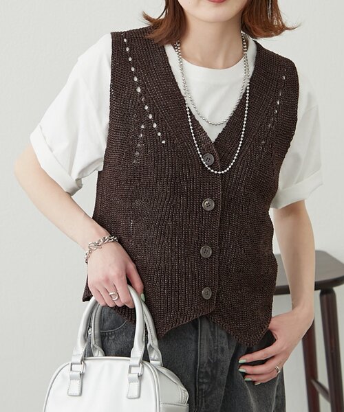 WILLOW（ウィロー）の「【willow】和紙ライクニットベスト（ベスト・レディース・チャコールグレー/ライトグレー/ブラウン・ONE SIZE）」の12枚目の写真