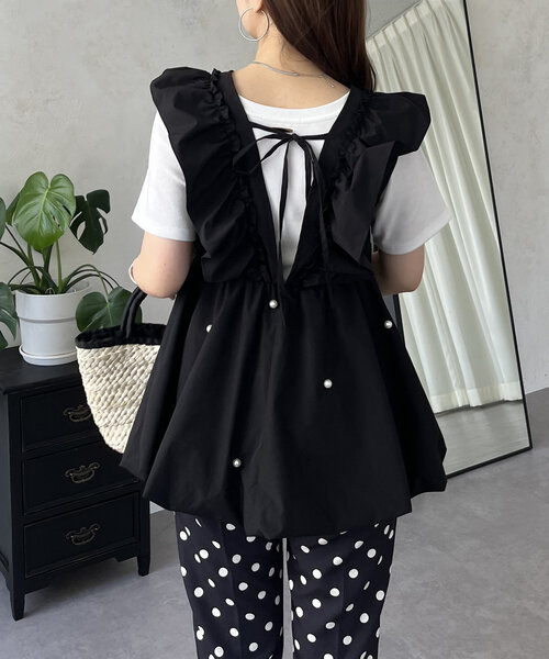 prose verse（プロズヴェール）の「フリルVネックパール付きバルーンベスト（ベスト・レディース・ブラック/ピンク・MEDIUM/LARGE）」の19枚目の写真