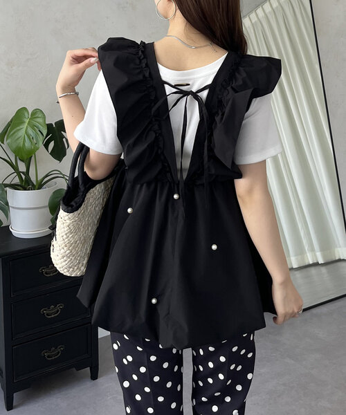 prose verse（プロズヴェール）の「フリルVネックパール付きバルーンベスト（ベスト・レディース・ブラック/ピンク・MEDIUM/LARGE）」の20枚目の写真