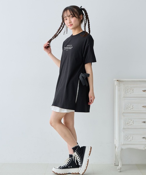 セール】スリットリボンTシャツワンピース（ワンピース）｜Amourire