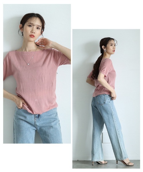 Sawa a la mode（サワアラモード）の「ボートネックサマーニットトップス（ニット/セーター・レディース・ブルー/ブラック/ホワイト/ピンク/グリーン/イエロー・FREE）」の14枚目の写真