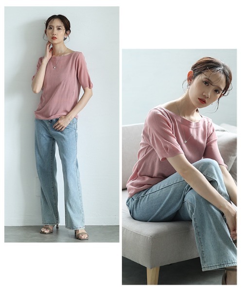 Sawa a la mode（サワアラモード）の「ボートネックサマーニットトップス（ニット/セーター・レディース・ブルー/ブラック/ホワイト/ピンク/グリーン/イエロー・FREE）」の15枚目の写真