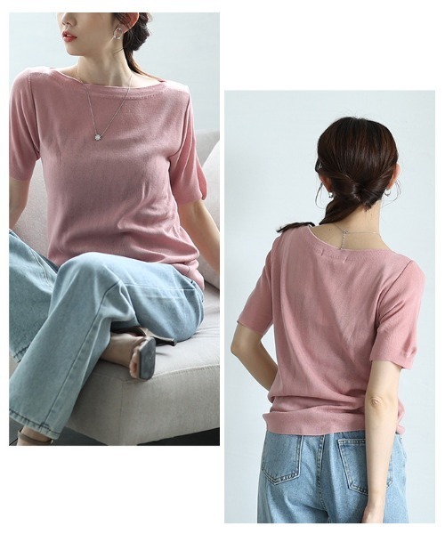 Sawa a la mode（サワアラモード）の「ボートネックサマーニットトップス（ニット/セーター・レディース・ブルー/ブラック/ホワイト/ピンク/グリーン/イエロー・FREE）」の16枚目の写真