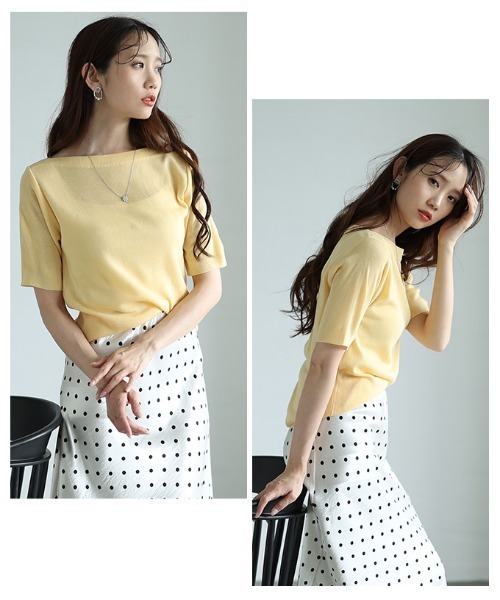 Sawa a la mode（サワアラモード）の「ボートネックサマーニットトップス（ニット/セーター・レディース・ブルー/ブラック/ホワイト/ピンク/グリーン/イエロー・FREE）」の18枚目の写真