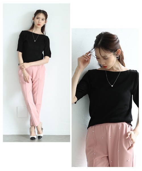 Sawa a la mode（サワアラモード）の「ボートネックサマーニットトップス（ニット/セーター・レディース・ブルー/ブラック/ホワイト/ピンク/グリーン/イエロー・FREE）」の20枚目の写真