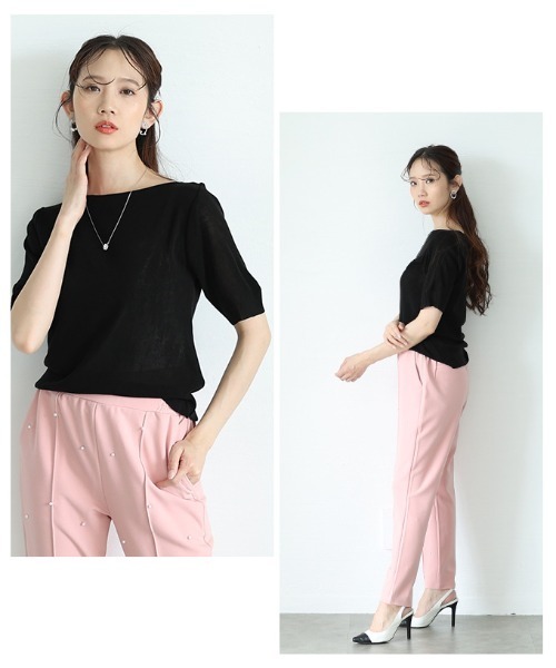 Sawa a la mode（サワアラモード）の「ボートネックサマーニットトップス（ニット/セーター・レディース・ブルー/ブラック/ホワイト/ピンク/グリーン/イエロー・FREE）」の22枚目の写真