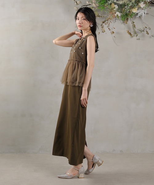 シアートップス パールペプラムワンピース パーティー ドレス 2点