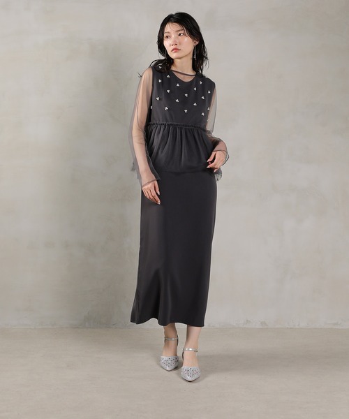 Kana（カナ）の「シアートップス パールペプラムワンピース  パーティー ドレス 2点 セット 結婚式 お呼ばれ オケージョン（ドレス・レディース・チャコールグレー/ブラック/カーキ・M）」の22枚目の写真