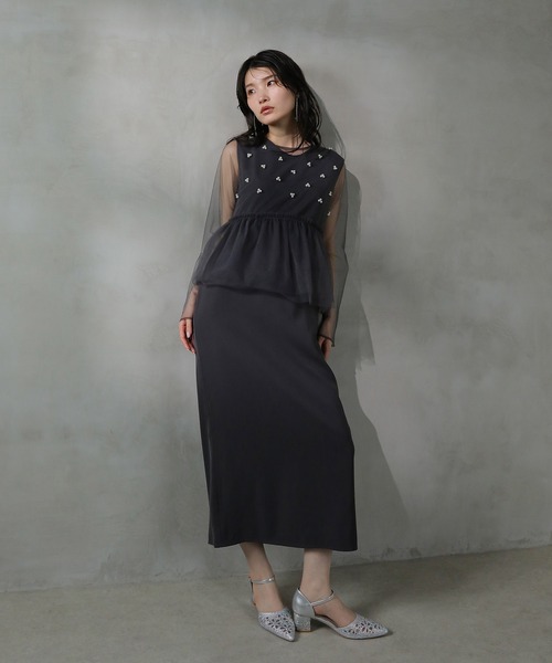 全2色 ドレス ツーピース ペプラム シアー パーティー 結婚式 全2色 ドレス ツーピース ペプラム シアー パーティー 結婚式