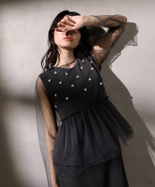 Kana（カナ）の「シアートップス パールペプラムワンピース  パーティー ドレス 2点 セット 結婚式 お呼ばれ オケージョン（ドレス・レディース・チャコールグレー/ブラック/カーキ・M）」の20枚目の写真