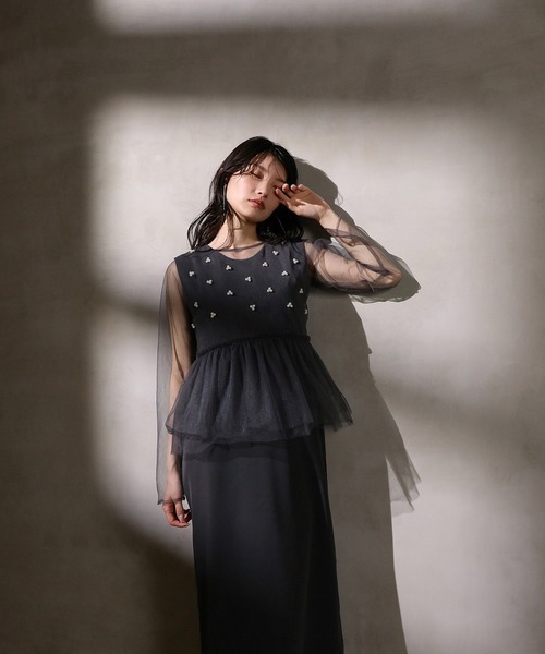 Kana（カナ）の「シアートップス パールペプラムワンピース  パーティー ドレス 2点 セット 結婚式 お呼ばれ オケージョン（ドレス・レディース・チャコールグレー/ブラック/カーキ・M）」の21枚目の写真