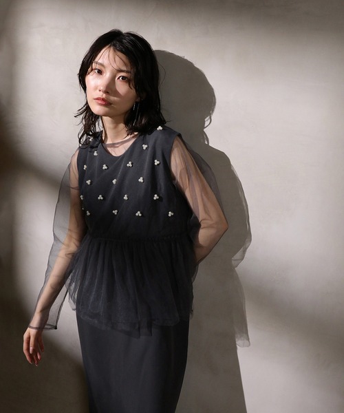 Kana（カナ）の「シアートップス パールペプラムワンピース  パーティー ドレス 2点 セット 結婚式 お呼ばれ オケージョン（ドレス・レディース・チャコールグレー/ブラック/カーキ・M）」の15枚目の写真