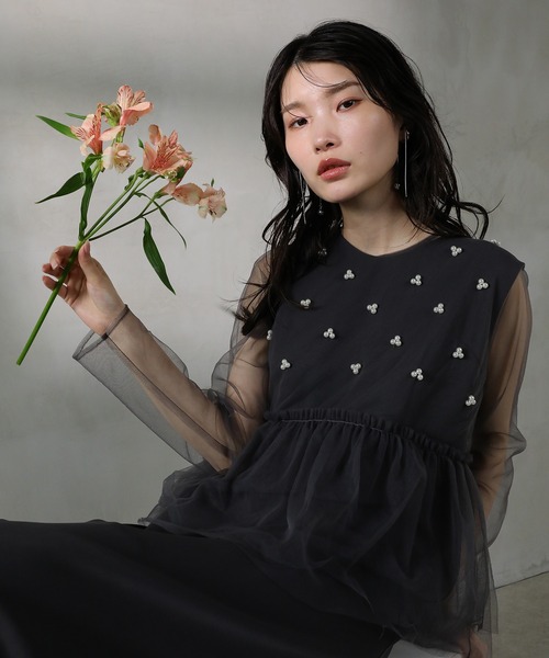 Kana（カナ）の「シアートップス パールペプラムワンピース  パーティー ドレス 2点 セット 結婚式 お呼ばれ オケージョン（ドレス・レディース・チャコールグレー/ブラック/カーキ・M）」の16枚目の写真