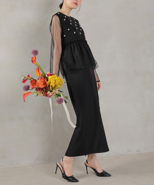 セール】シアートップス パールペプラムワンピース パーティー ドレス