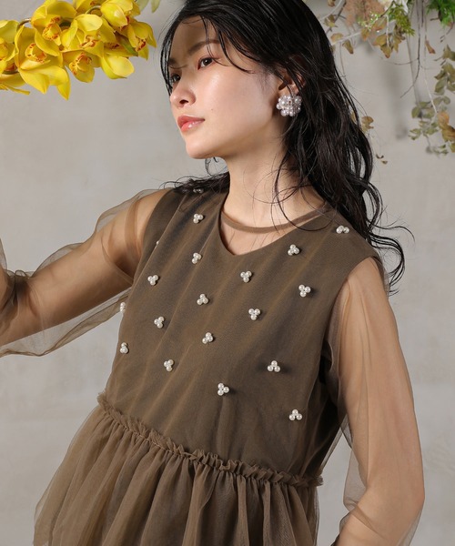 シアートップス パールペプラムワンピース パーティー ドレス 2点